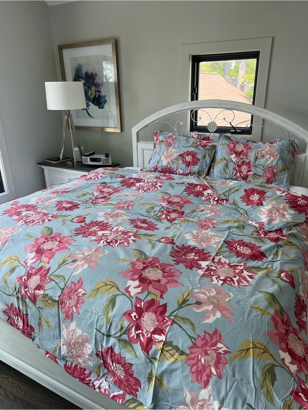 Pottery Barn  100% Cotton Duvet Cover Set in Sky Blue and Pink Floral